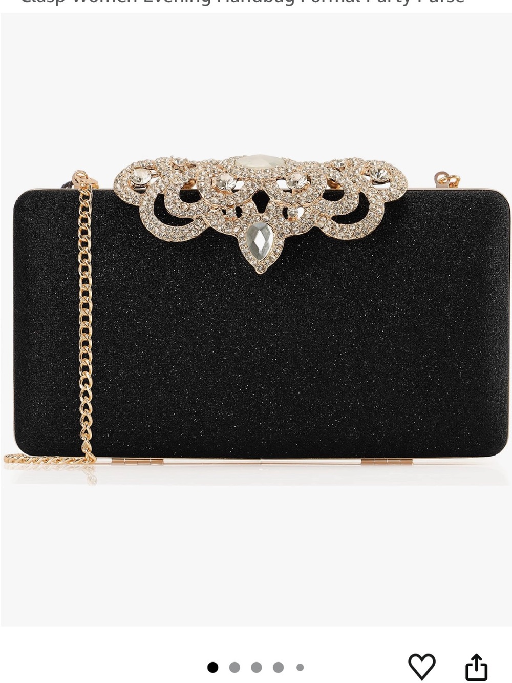 Women's Black Evening Clutch with Rhinestone Accent